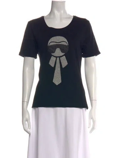 Pre-owned Fendi Graphic Print Scoop Neck T-shirt In Black