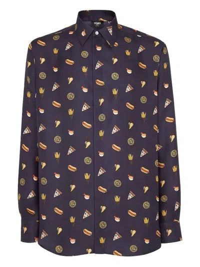 Fendi Graphic-print Shirt In Blue