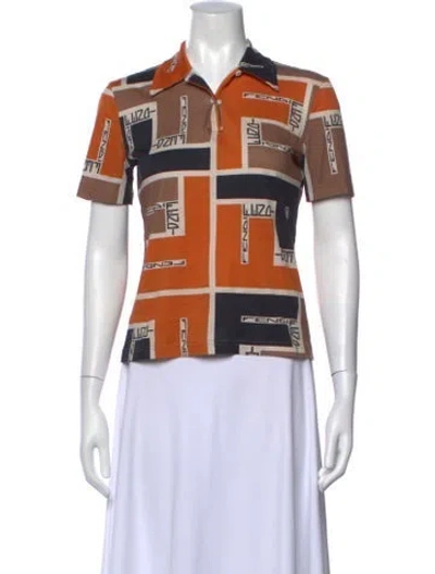 Pre-owned Fendi Graphic Print Short Sleeve Polo In Neutrals