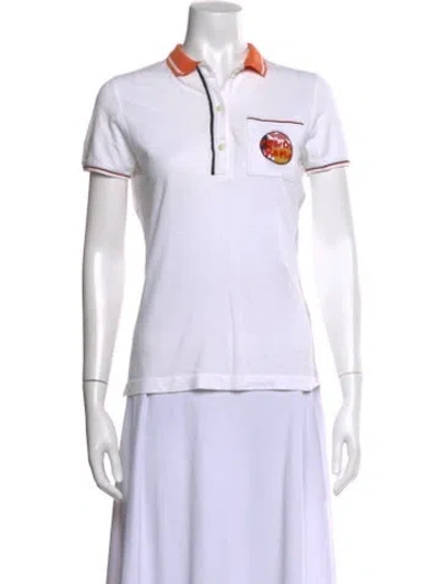 Pre-owned Fendi Graphic Print Short Sleeve Polo In White
