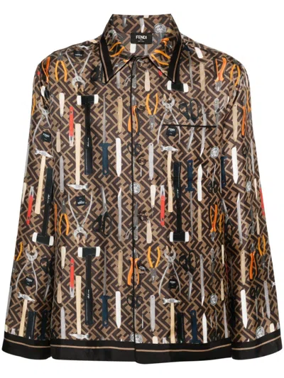 FENDI GRAPHIC-PRINT SILK SHIRT