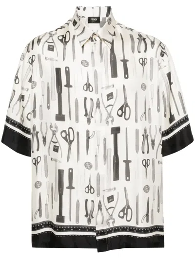 Fendi Short-sleeved Silk Shirt For In White