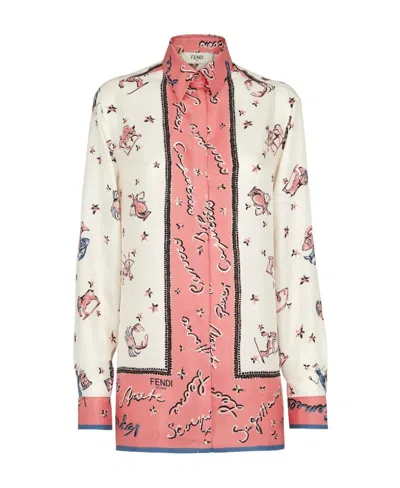 Fendi Graphic-print Silk Shirt In White