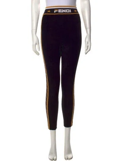 Pre-owned Fendi Graphic Print Skinny Leg Pants In Black
