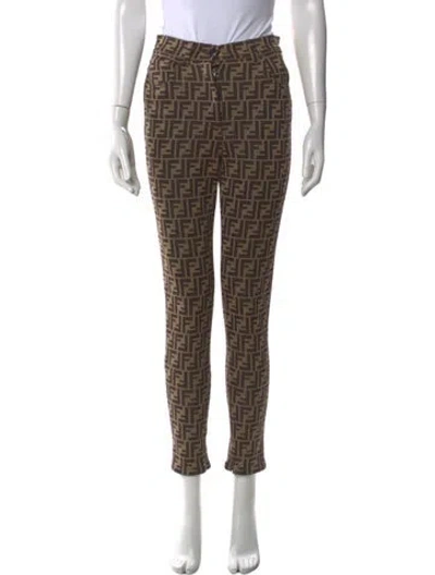 Pre-owned Fendi Graphic Print Skinny Leg Pants In Brown