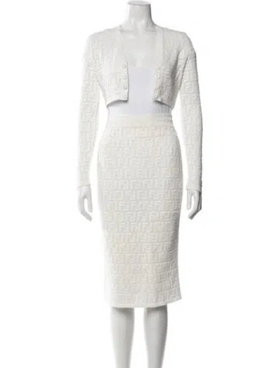 Pre-owned Fendi Graphic Print Skirt Set In White