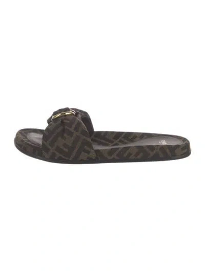 Pre-owned Fendi Graphic Print Slides In Brown
