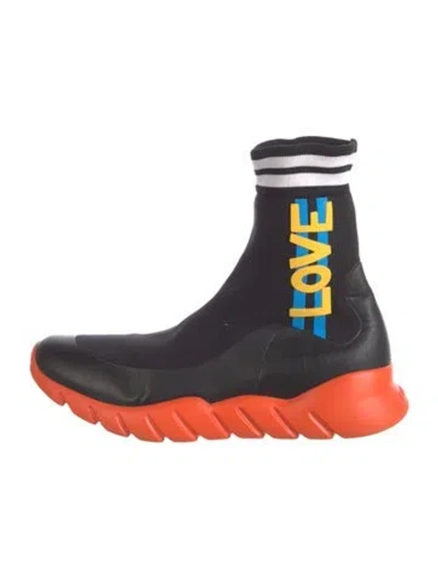 Pre-owned Fendi Graphic Print Sock Boots In Orange