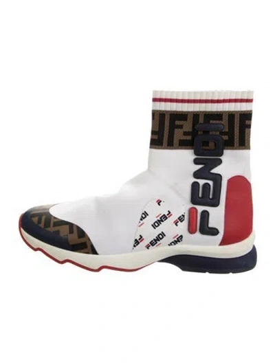 Pre-owned Fendi Graphic Print Sock Boots In White