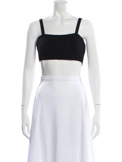 Pre-owned Fendi Graphic Print Square Neckline Crop Top In Black