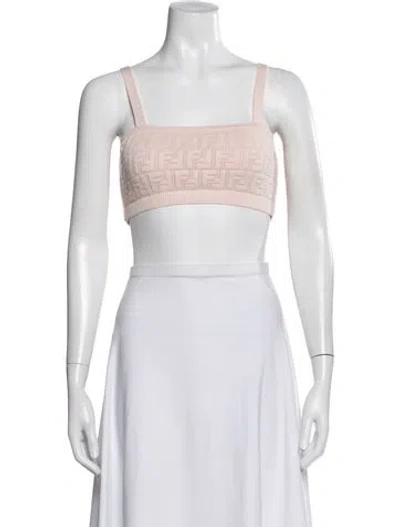 Pre-owned Fendi Graphic Print Square Neckline Sports Bra In White