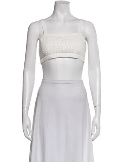 Pre-owned Fendi Graphic Print Square Neckline Sports Bra In White