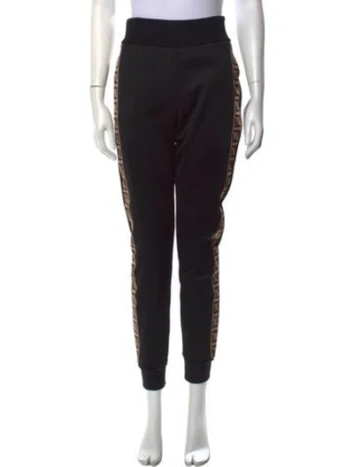 Pre-owned Fendi Graphic Print Straight Leg Pants In Black