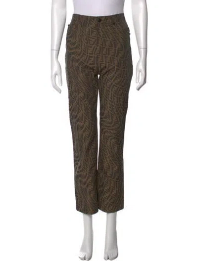 Pre-owned Fendi Graphic Print Straight Leg Pants In Brown