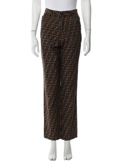 Pre-owned Fendi Graphic Print Straight Leg Pants In Brown