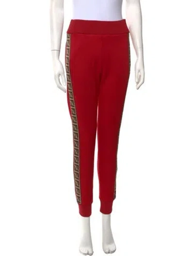 Pre-owned Fendi Graphic Print Straight Leg Pants In Red