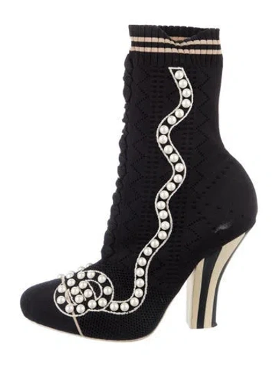 Pre-owned Fendi Graphic Print Studded Accents Sock Boots In Black