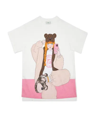 Fendi Graphic-print T-shirt Dress In Pink