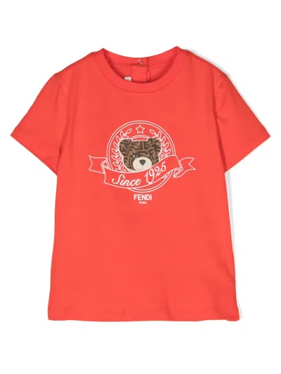 Fendi Babies' T-shirt Mit Grafischem Print In Rot