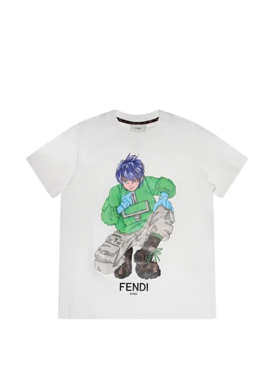 Fendi Kids' Graphic-print T-shirt In White