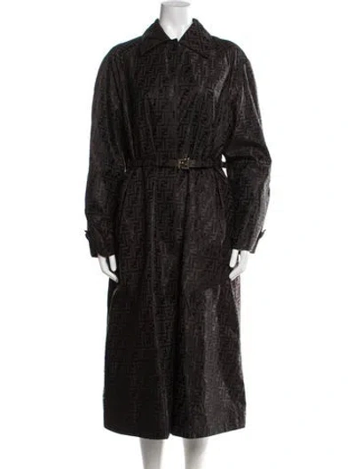 Pre-owned Fendi Graphic Print Trench Coat In Brown