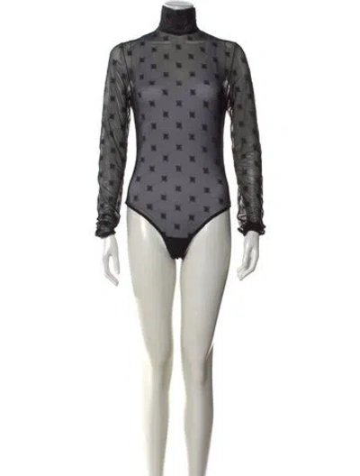 Pre-owned Fendi Graphic Print Turtleneck Bodysuit In Black