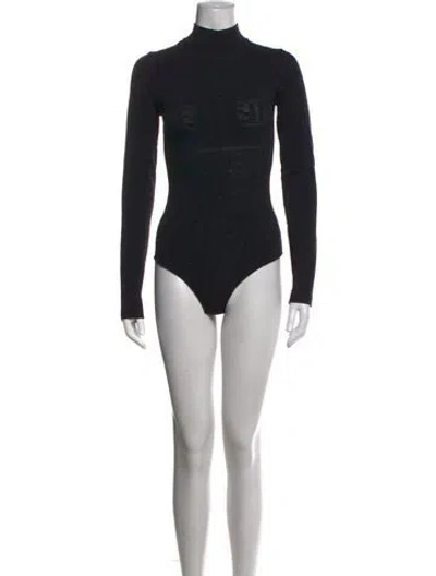 Pre-owned Fendi Graphic Print Turtleneck Bodysuit In Black