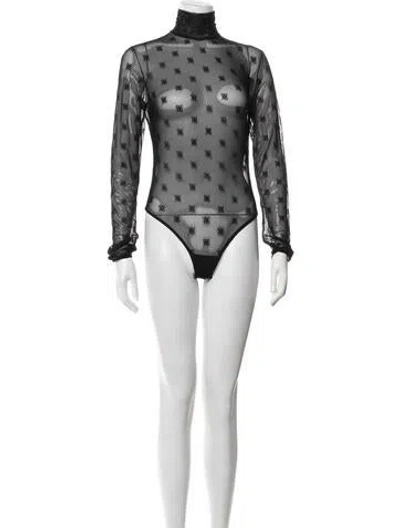 Pre-owned Fendi Graphic Print Turtleneck Bodysuit In Black