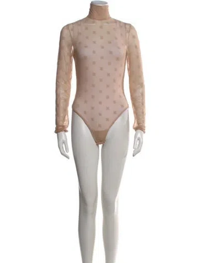 Pre-owned Fendi Graphic Print Turtleneck Bodysuit In Neutral