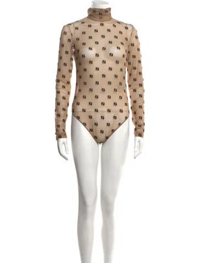 Pre-owned Fendi Graphic Print Turtleneck Bodysuit In Neutrals