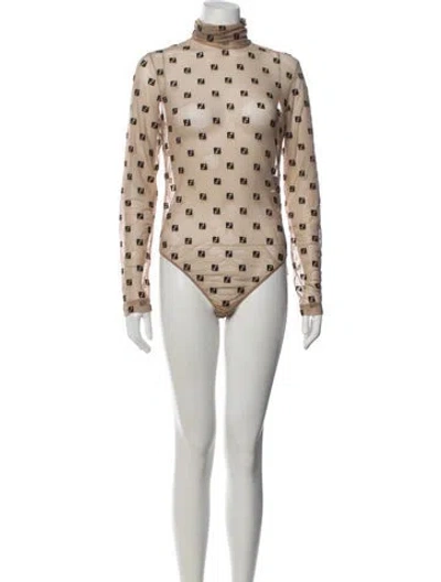 Pre-owned Fendi Graphic Print Turtleneck Bodysuit In Neutrals