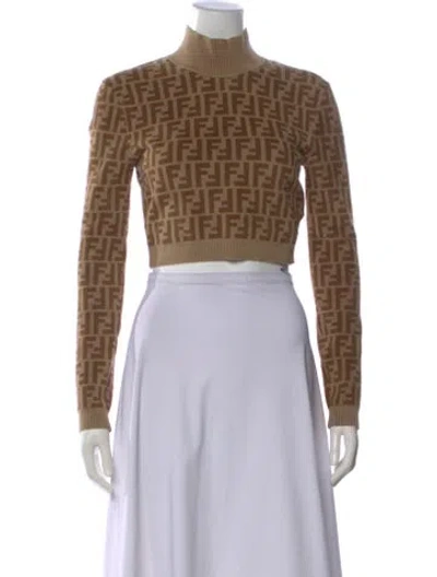 Pre-owned Fendi Graphic Print Turtleneck Sweater In Brown