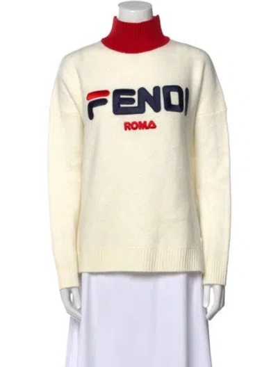 Pre-owned Fendi Graphic Print Turtleneck Sweater In Neutral