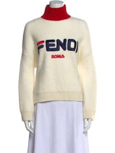 Pre-owned Fendi Graphic Print Turtleneck Sweater In Neutral