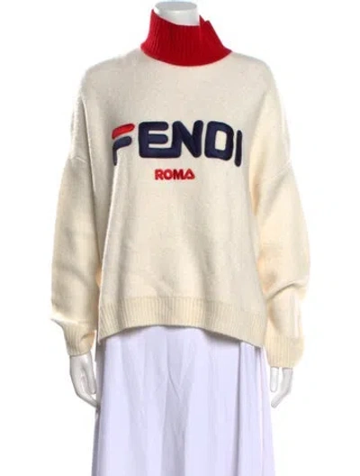 Pre-owned Fendi Graphic Print Turtleneck Sweater In Neutral