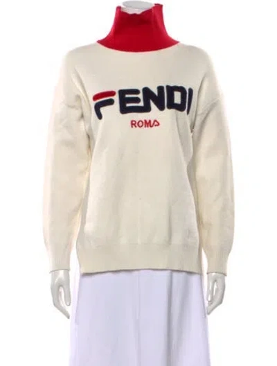 Pre-owned Fendi Graphic Print Turtleneck Sweater In Neutrals