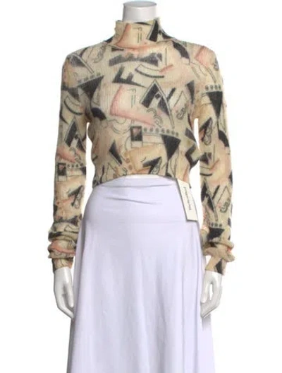 Pre-owned Fendi Graphic Print Turtleneck Sweater W/ Tags In Neutrals
