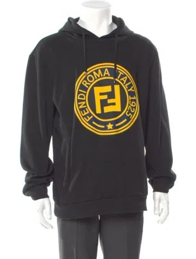 Pre-owned Fendi Graphic Print V-neck Hoodie In Gray