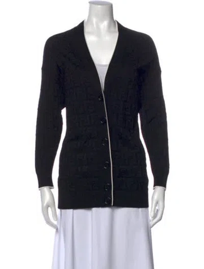 Pre-owned Fendi Graphic Print V-neck Sweater In Black