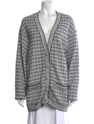 Pre-owned Fendi Graphic Print V-neck Sweater In Gray