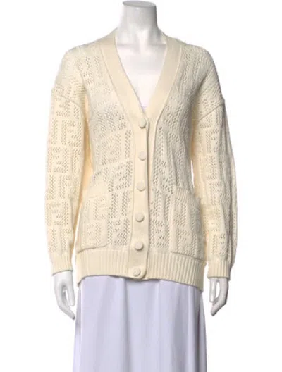 Pre-owned Fendi Graphic Print V-neck Sweater In Neutrals