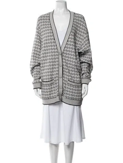 Pre-owned Fendi Graphic Print V-neck Sweater In White