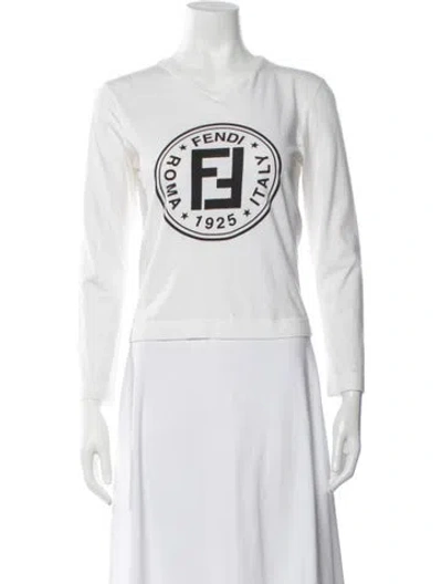 Pre-owned Fendi Graphic Print V-neck T-shirt In White