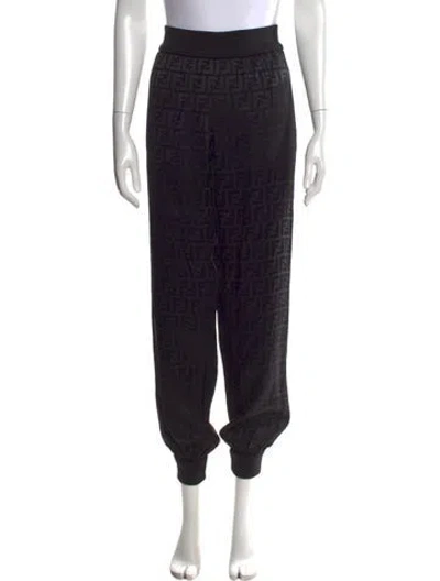 Pre-owned Fendi Graphic Print Wide Leg Pants In Black