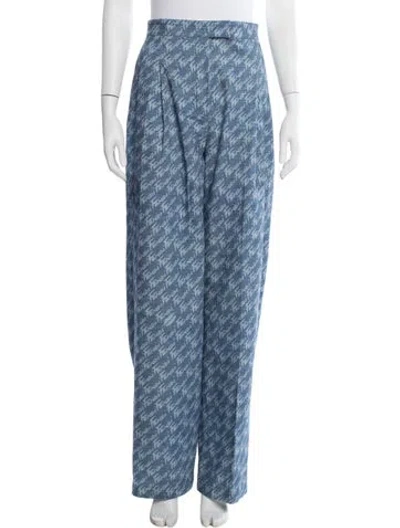 Pre-owned Fendi Graphic Print Wide Leg Pants In Blue