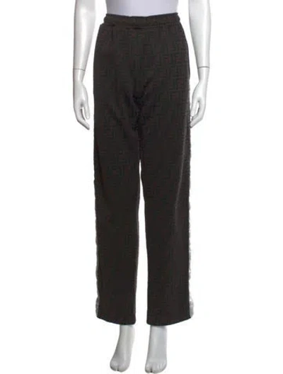Pre-owned Fendi Graphic Print Wide Leg Pants In Brown