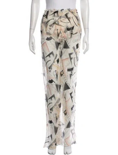 Pre-owned Fendi Graphic Print Wide Leg Pants W/ Tags In Neutrals