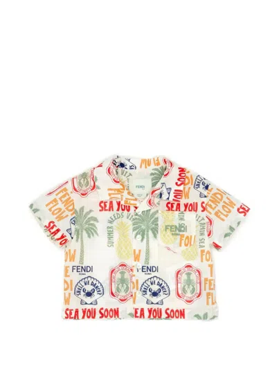 Fendi Kids Horse-print Bowling Shirt In Multi