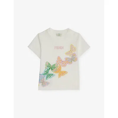 Fendi Babies' Gesso Graphic-print Crewneck Cotton-jersey T-shirt 12-36 In White