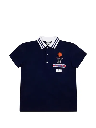 Fendi Graphic-print Polo Shirt In Blue